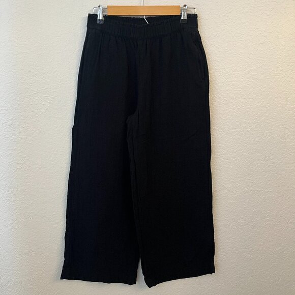 Old Navy Crinkle Gauze High Rise Wide Leg Pull-On Ankle Pants Small Black Cotton - Picture 2 of 12